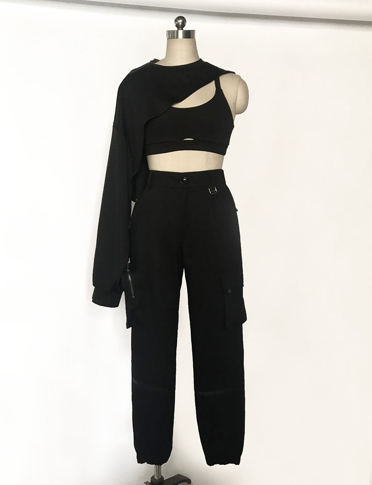 Black Half-Cut Sweatshirt