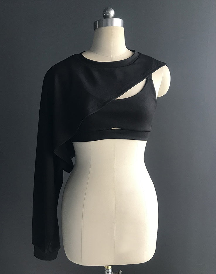 Black Half-Cut Sweatshirt