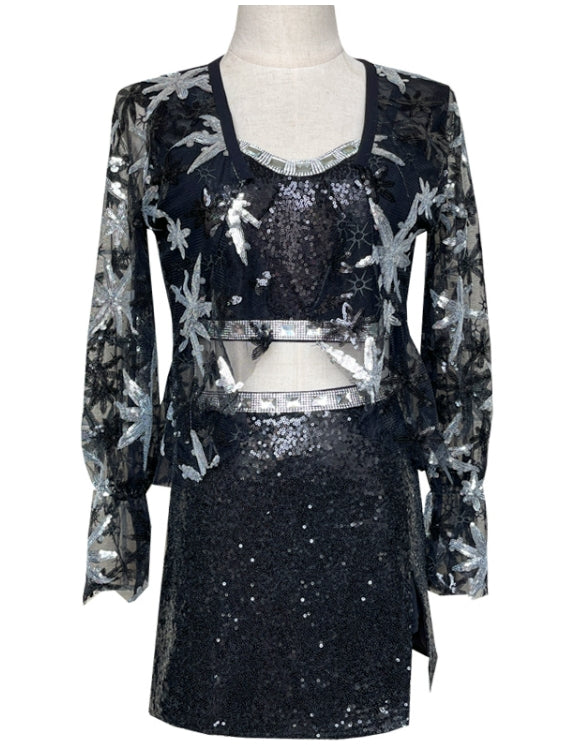 Black Mesh Sequins Cardigan