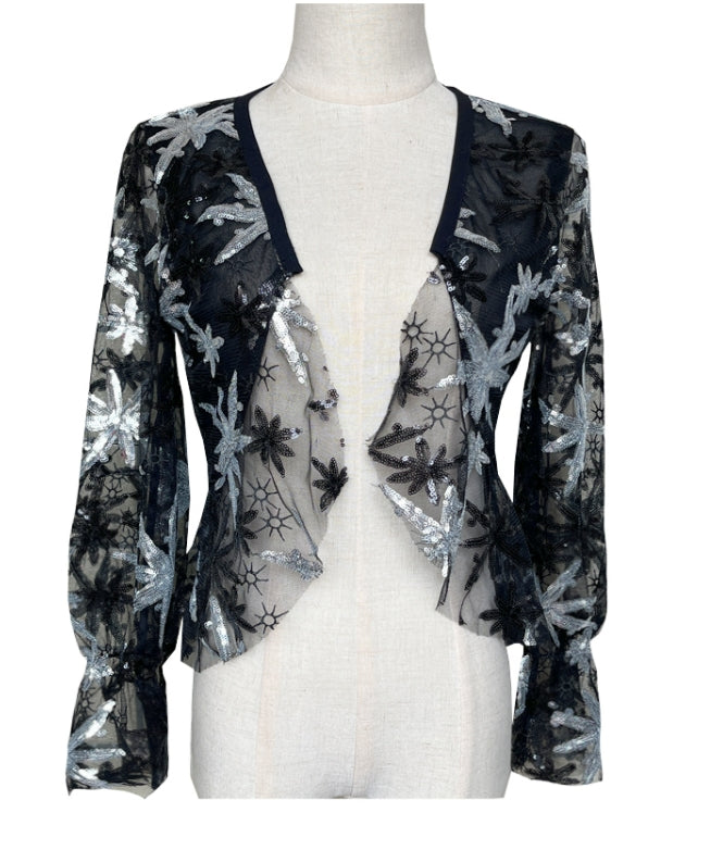 Black Mesh Sequins Cardigan