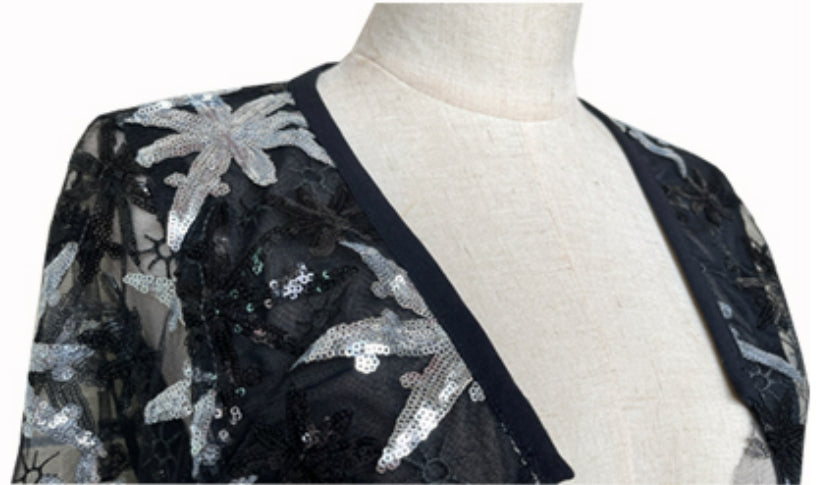 Black Mesh Sequins Cardigan