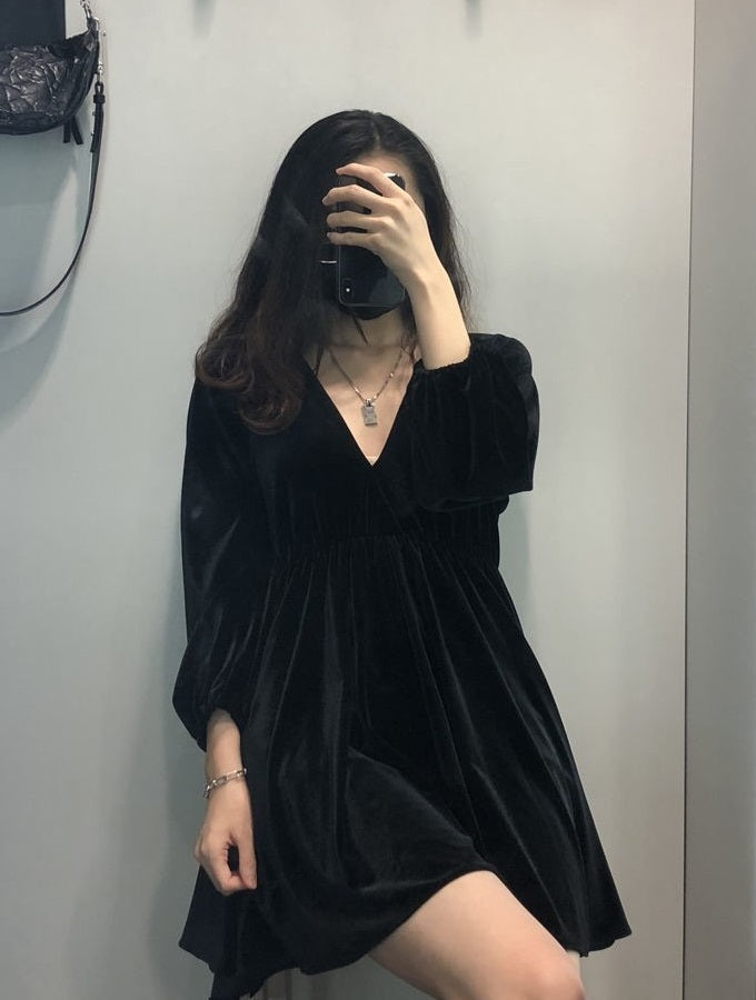 Black Retro Velvet Doll Dress