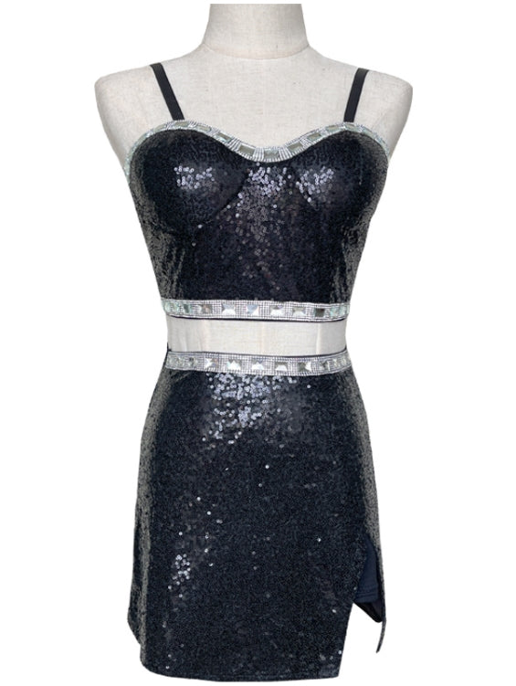 Black Sequins Bustier Top And Mini Skirt Set