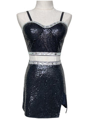 Black Sequins Bustier Top And Mini Skirt Set
