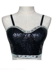 Black Sequins Bustier Top And Mini Skirt Set