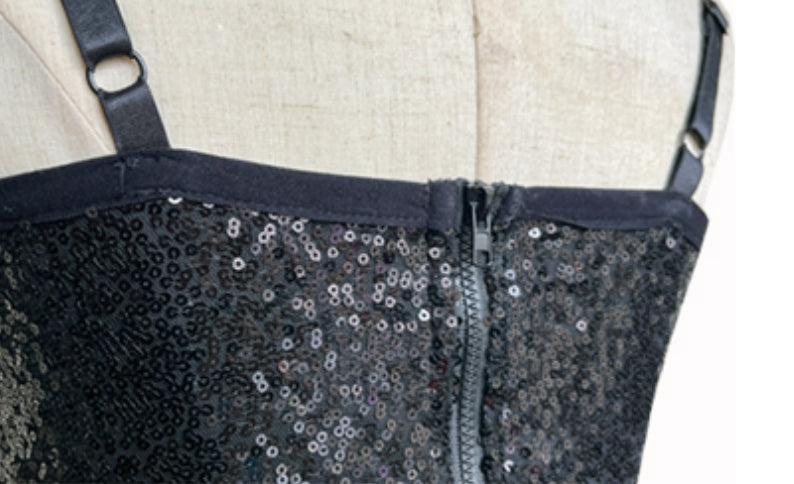 Black Sequins Bustier Top And Mini Skirt Set