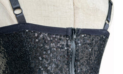 Black Sequins Bustier Top And Mini Skirt Set