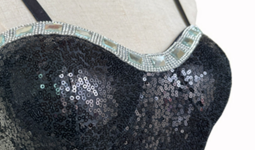 Black Sequins Bustier Top And Mini Skirt Set