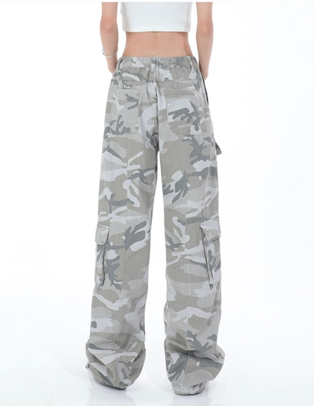 Grey Faded Camouflage Cargo Pants