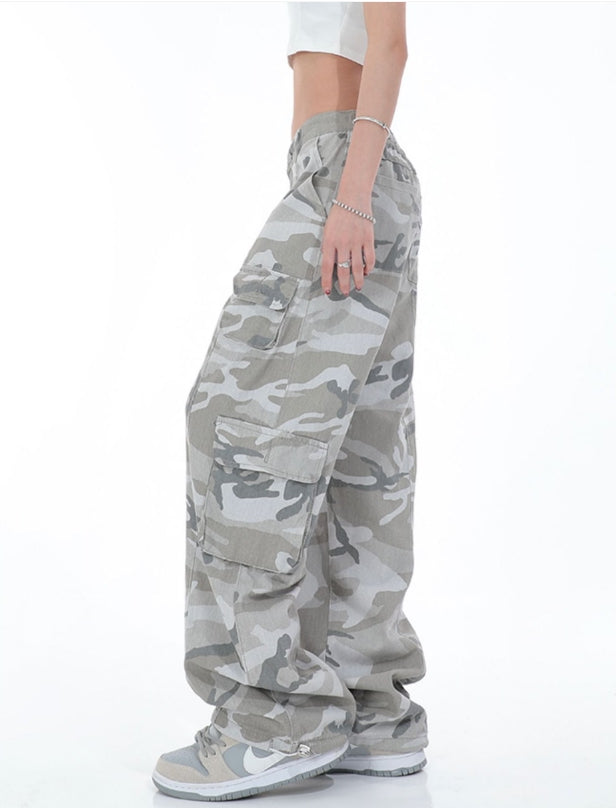Grey Faded Camouflage Cargo Pants