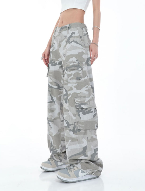 Grey Faded Camouflage Cargo Pants