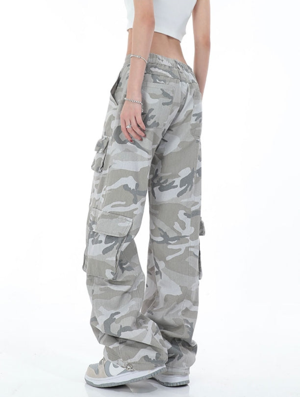 Grey Faded Camouflage Cargo Pants