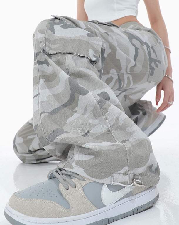 Grey Faded Camouflage Cargo Pants