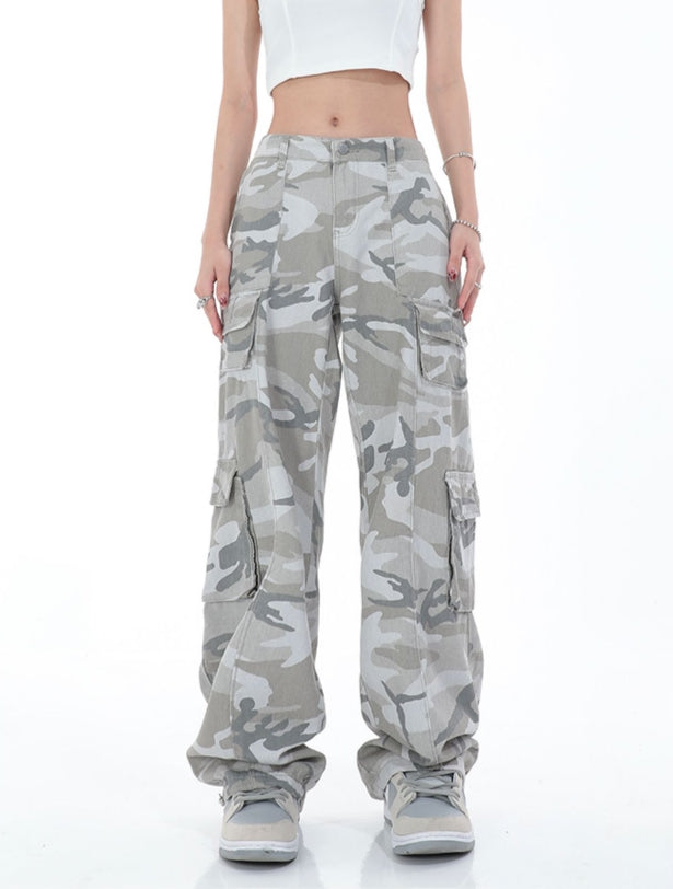 Grey Faded Camouflage Cargo Pants
