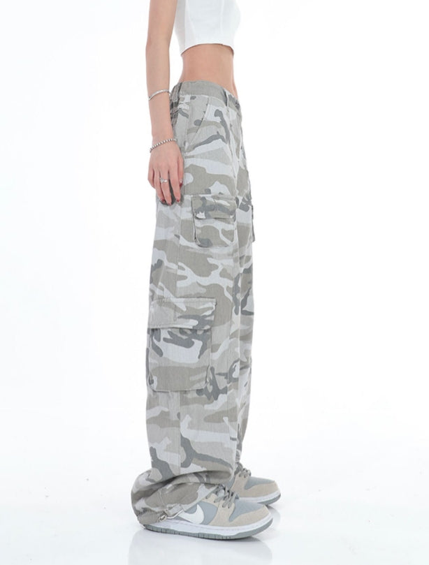Grey Faded Camouflage Cargo Pants