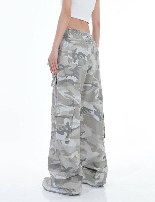 Grey Faded Camouflage Cargo Pants