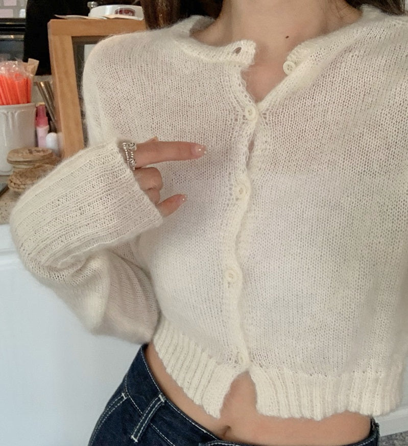 White Crop Knitted Cardigan