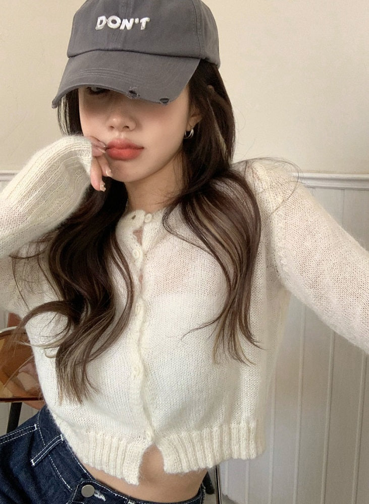 White Crop Knitted Cardigan