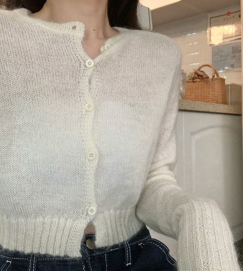 White Crop Knitted Cardigan