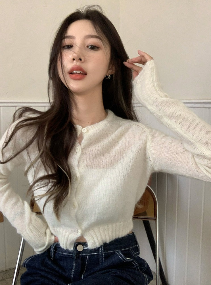 White Crop Knitted Cardigan