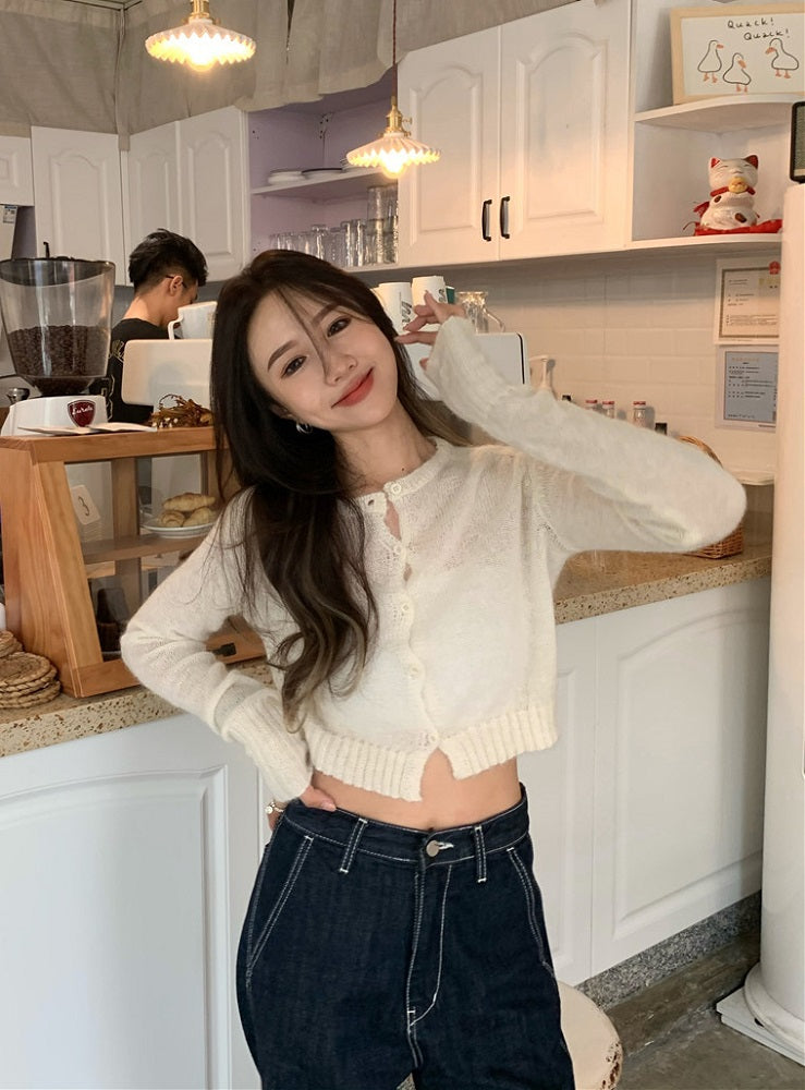 White Crop Knitted Cardigan