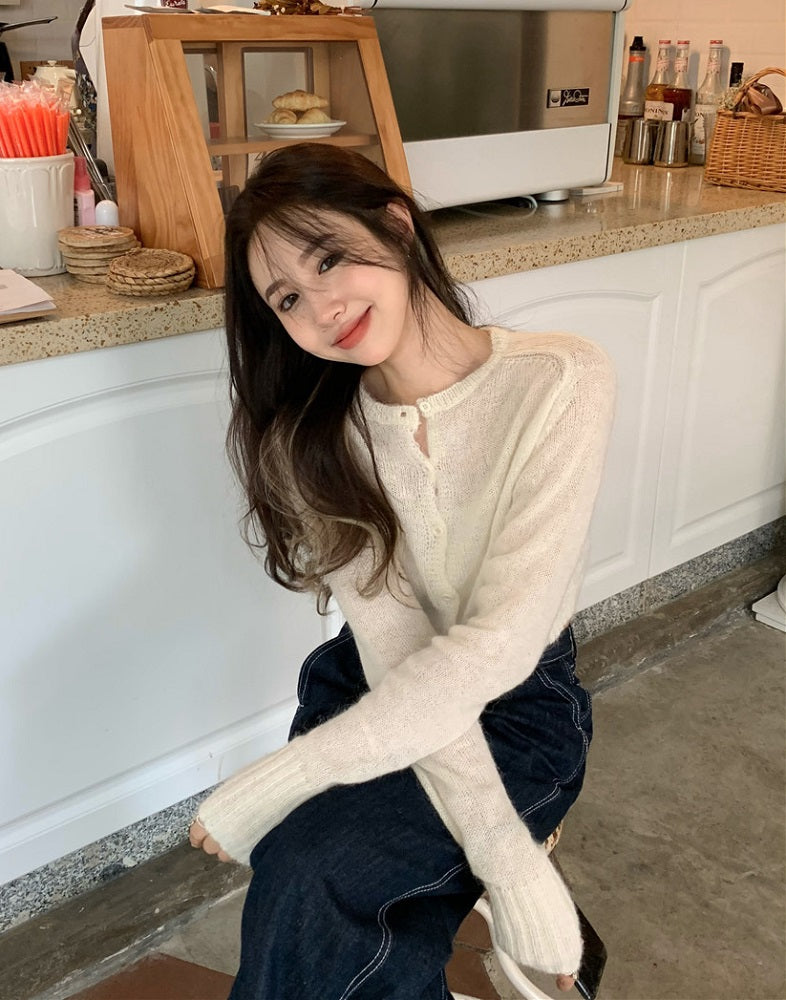 White Crop Knitted Cardigan