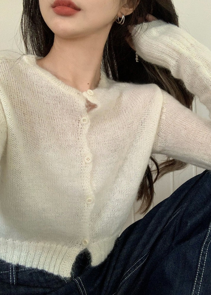 White Crop Knitted Cardigan