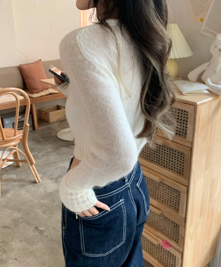 White Crop Knitted Cardigan