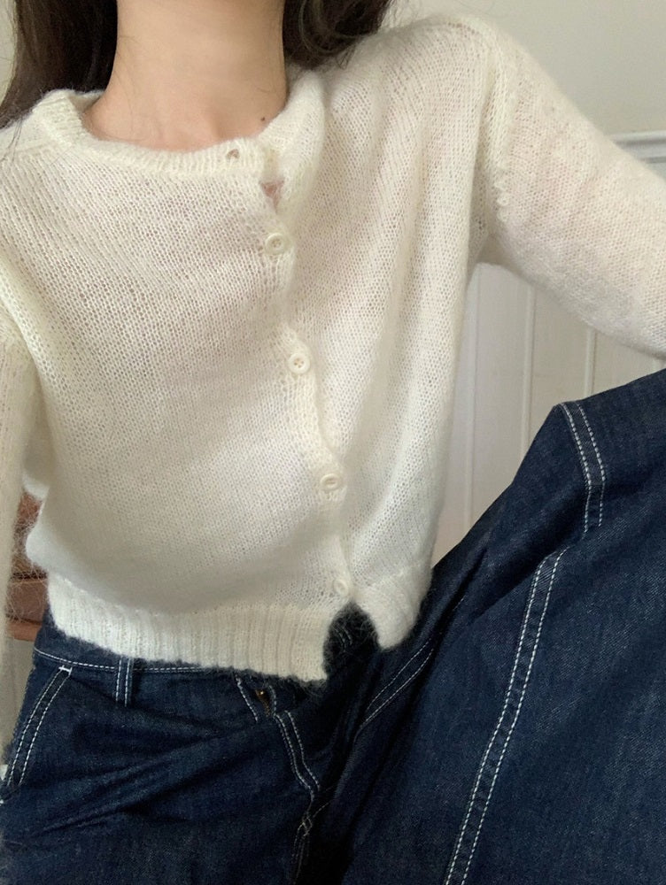White Crop Knitted Cardigan