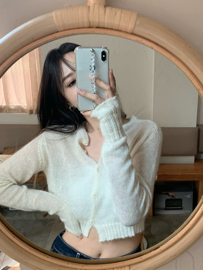 White Crop Knitted Cardigan