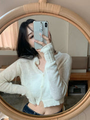 White Crop Knitted Cardigan