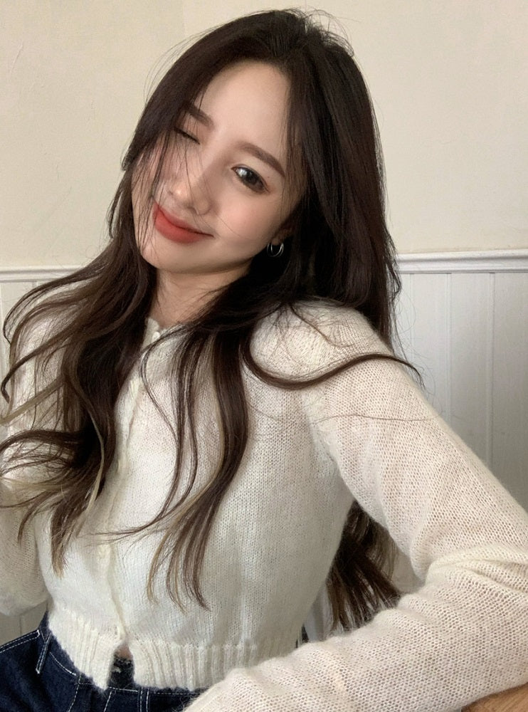 White Crop Knitted Cardigan