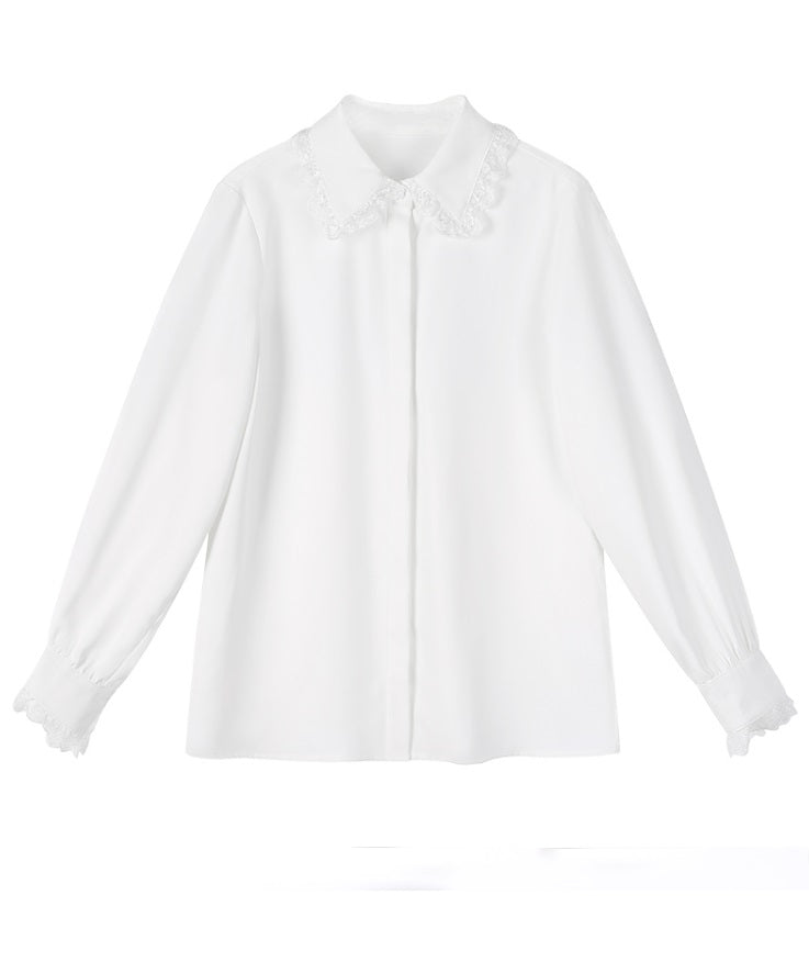 White Lace-Trimmed Blouse