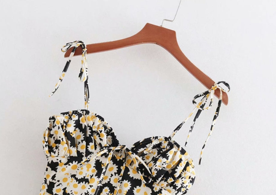 Black Flower Print Cami Dress