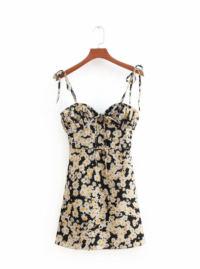 Black Flower Print Cami Dress