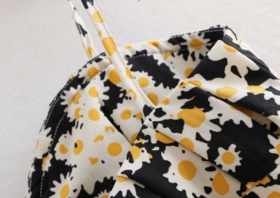 Black Flower Print Cami Dress