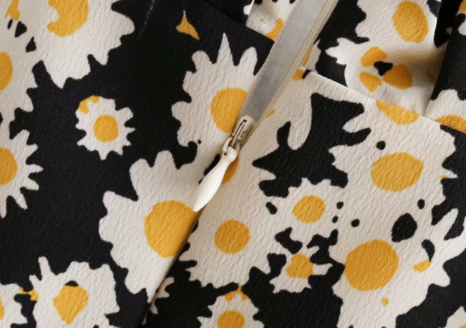 Black Flower Print Cami Dress