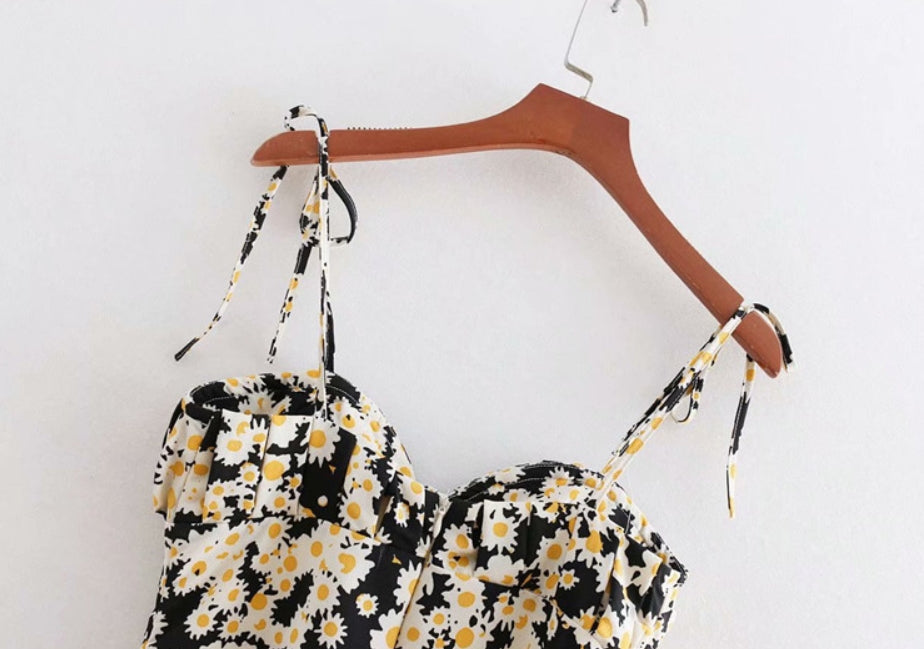 Black Flower Print Cami Dress