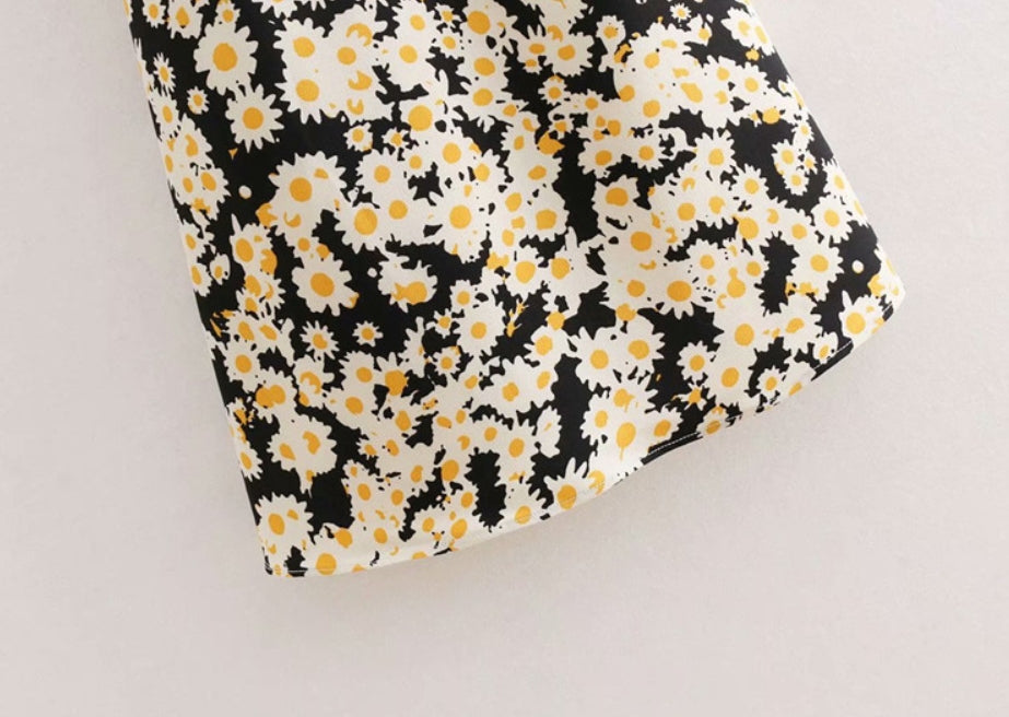 Black Flower Print Cami Dress