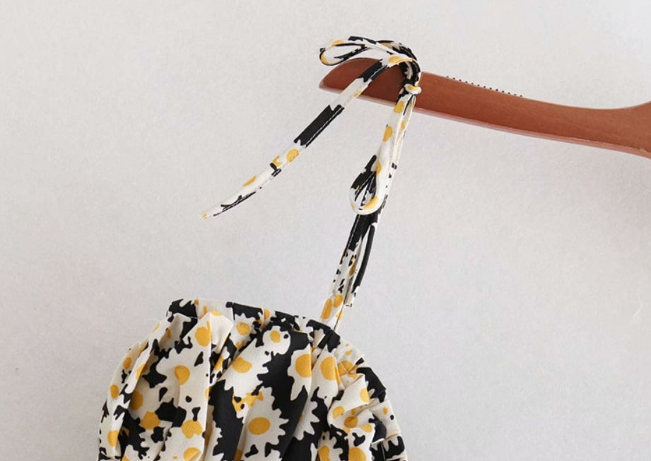 Black Flower Print Cami Dress