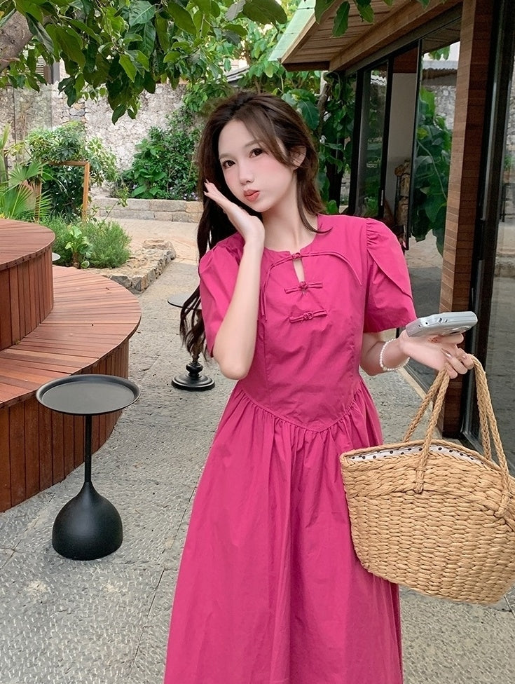 Rose Pink Elegant High Waist Midi Dress