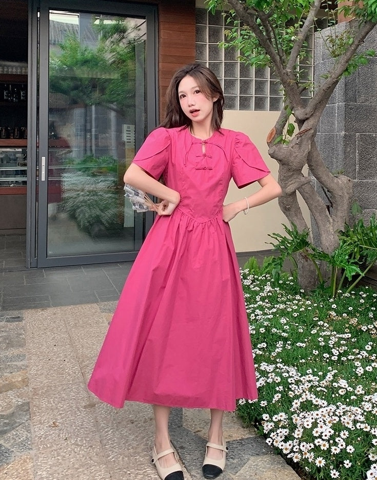 Rose Pink Elegant High Waist Midi Dress