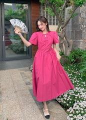Rose Pink Elegant High Waist Midi Dress