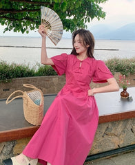 Rose Pink Elegant High Waist Midi Dress