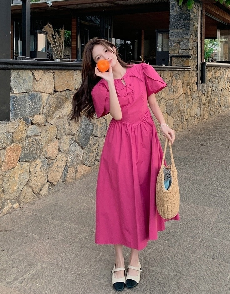 Rose Pink Elegant High Waist Midi Dress