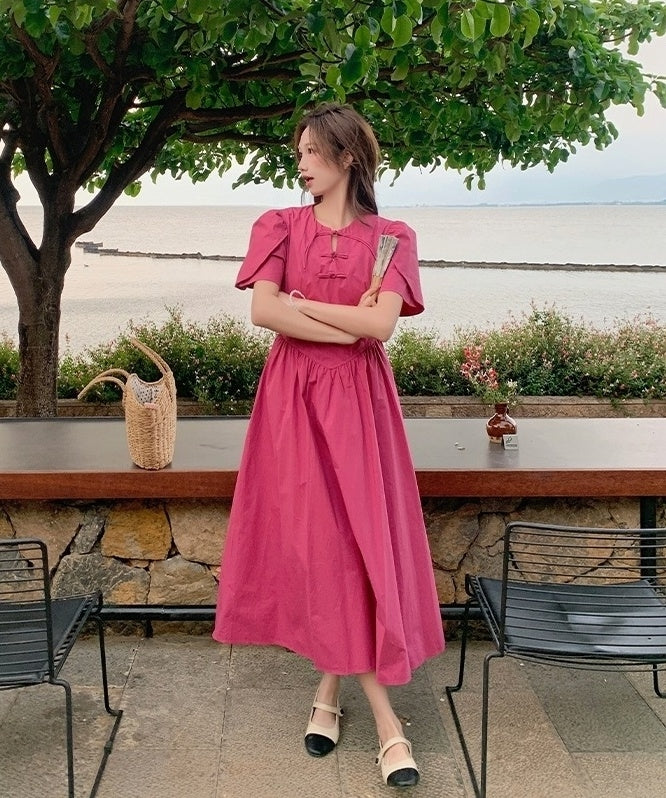 Rose Pink Elegant High Waist Midi Dress