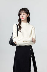 Ruffled Mock Neck Long Sleeve Top
