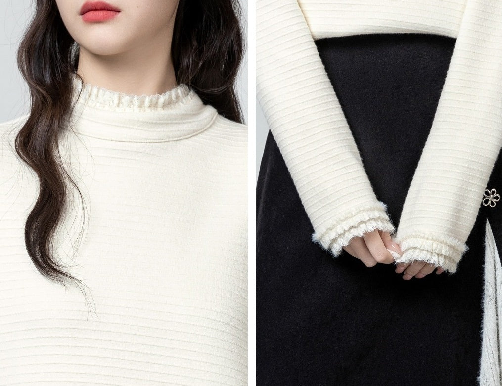 Ruffled Mock Neck Long Sleeve Top