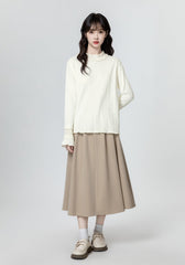 Ruffled Sleeve Beige Long Sleeve Top
