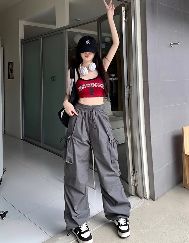 Grey Side Pocket Drawstring Pants